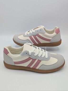 German Shoes Women's 7.5 Cream & Pink Retro Trainer Sneakers Lightweight